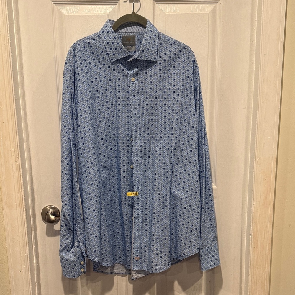 Thomas Dean Light Blue Geometric Men's Shirt